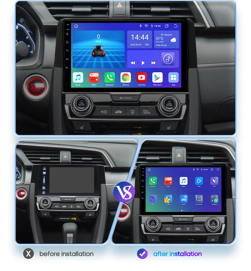 Autoradio Android Honda Civic 10 (2016-2018) 2DIN CarPlay pantalla multimedia - imagen 2