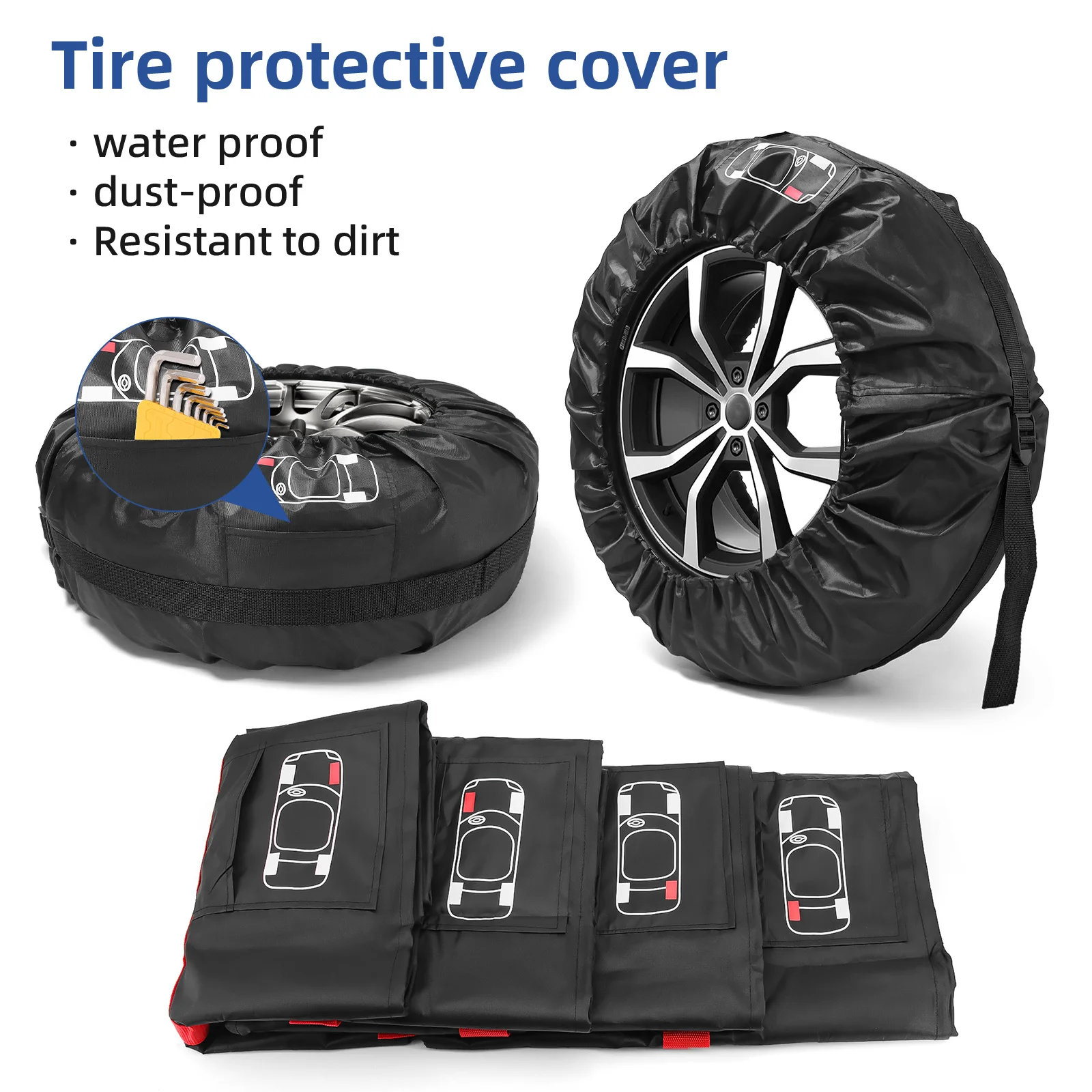 4 unids/lote Universal funda para neumático de repuesto de coche bolsas de almacenamiento de neumáticos de rueda de coche Protector de rueda de neumático de vehículo a prueba de polvo impermeable - imagen 3