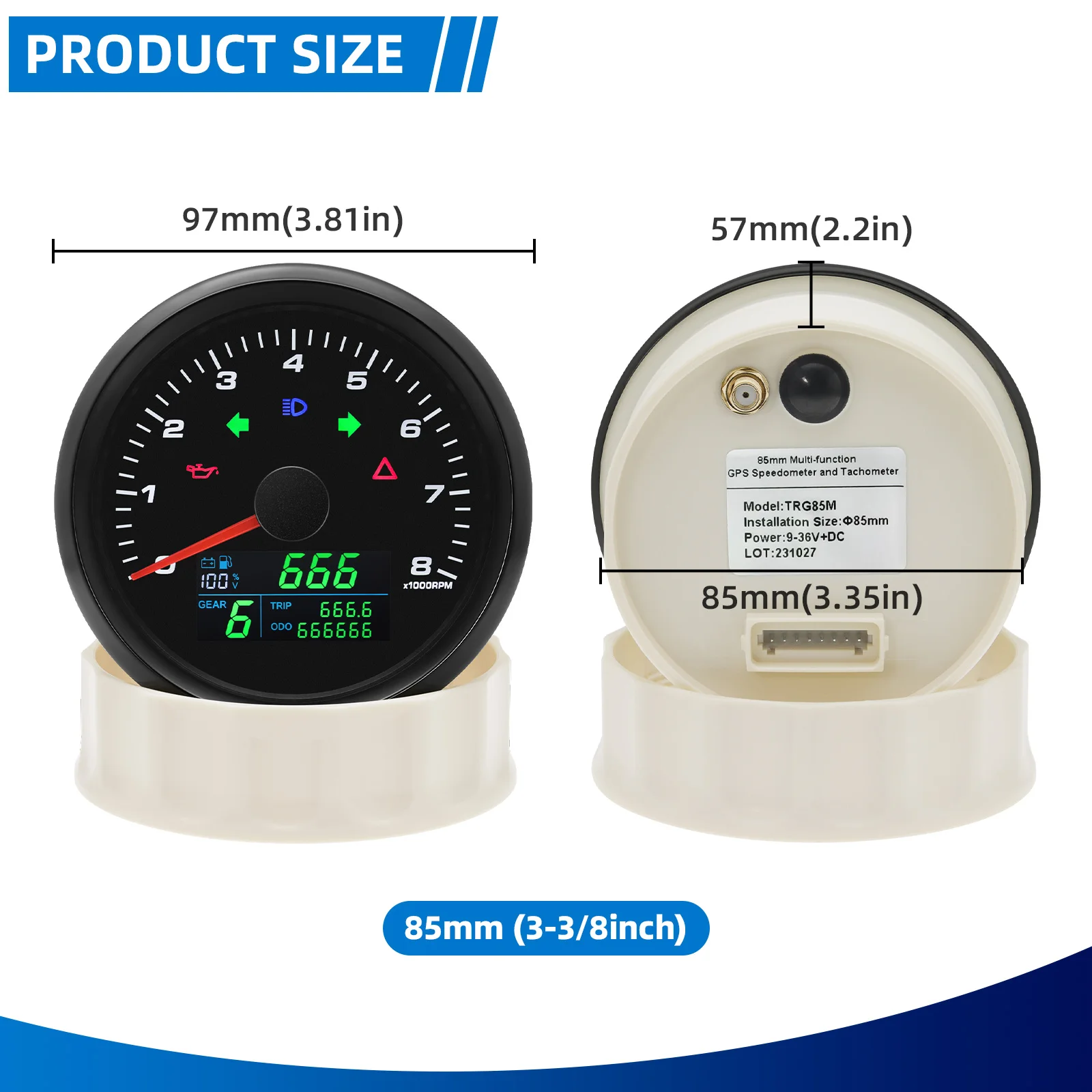 Velocímetro universal 85mm con tacómetro e indicador de combustible - imagen 4