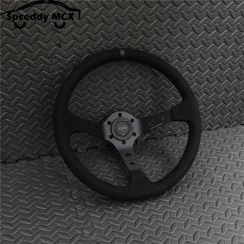 Volante deportivo JDM Racing cóncavo profundo de ante y cuero - imagen 4