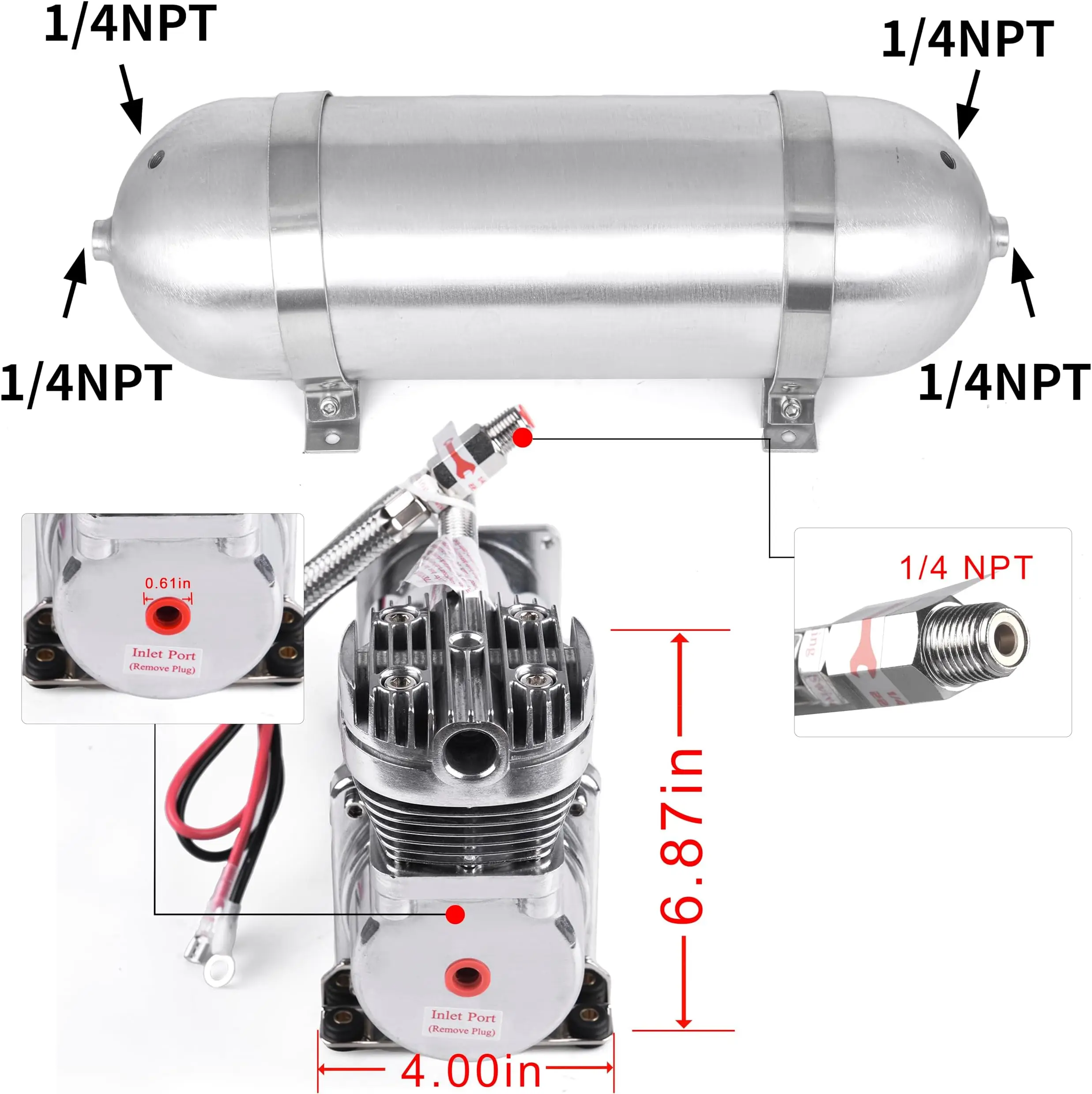 Compresor de aire 12 V con depósito para bocina neumática - imagen 4