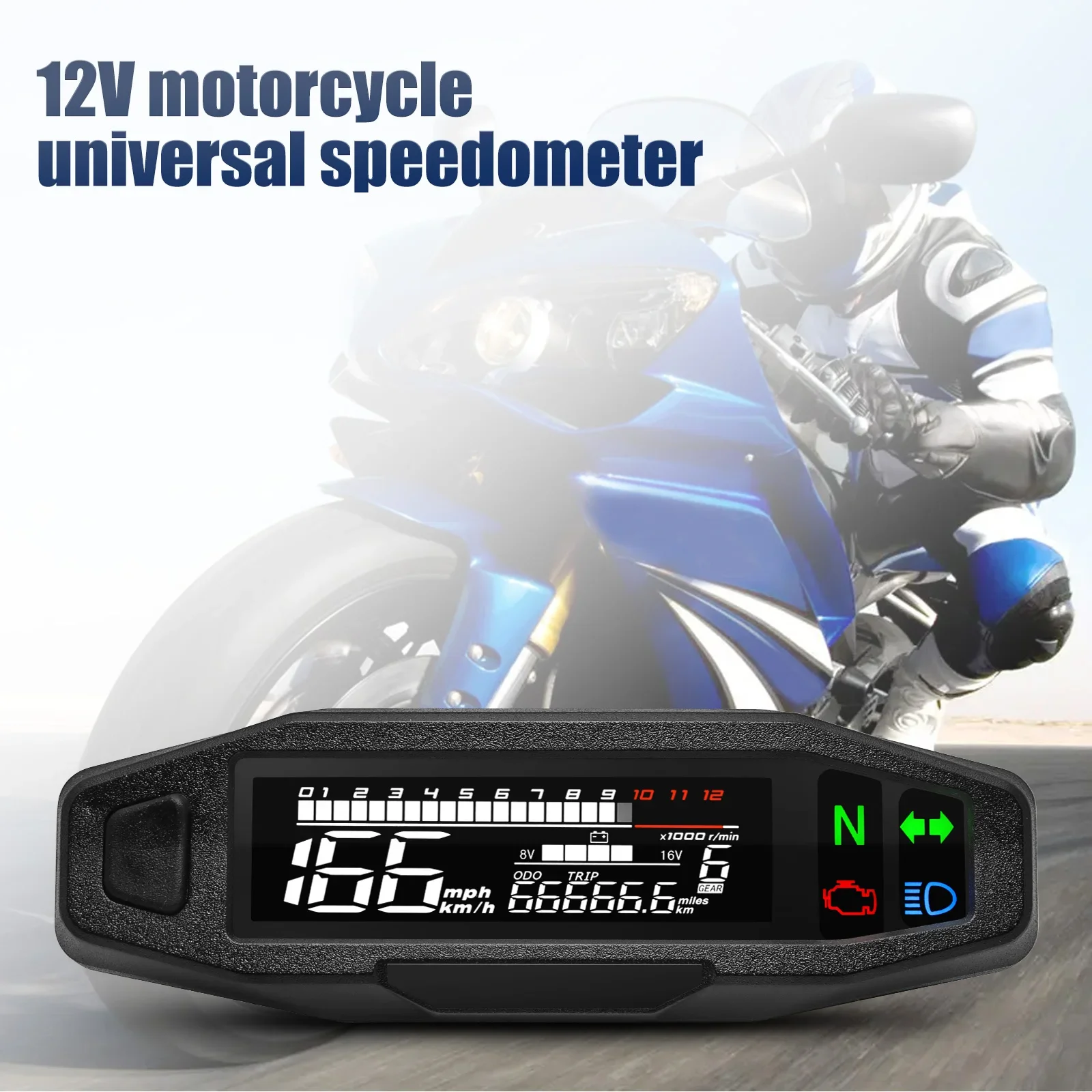 Medidor digital universal moto con velocímetro, odómetro LCD y RPM