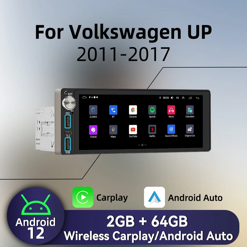 Wireless Carplay Autoradio 6.86" 1Din Radio Android Car Multimedia for VW Volkswagen UP 2011-2017 Stereo Head Unit Navigation