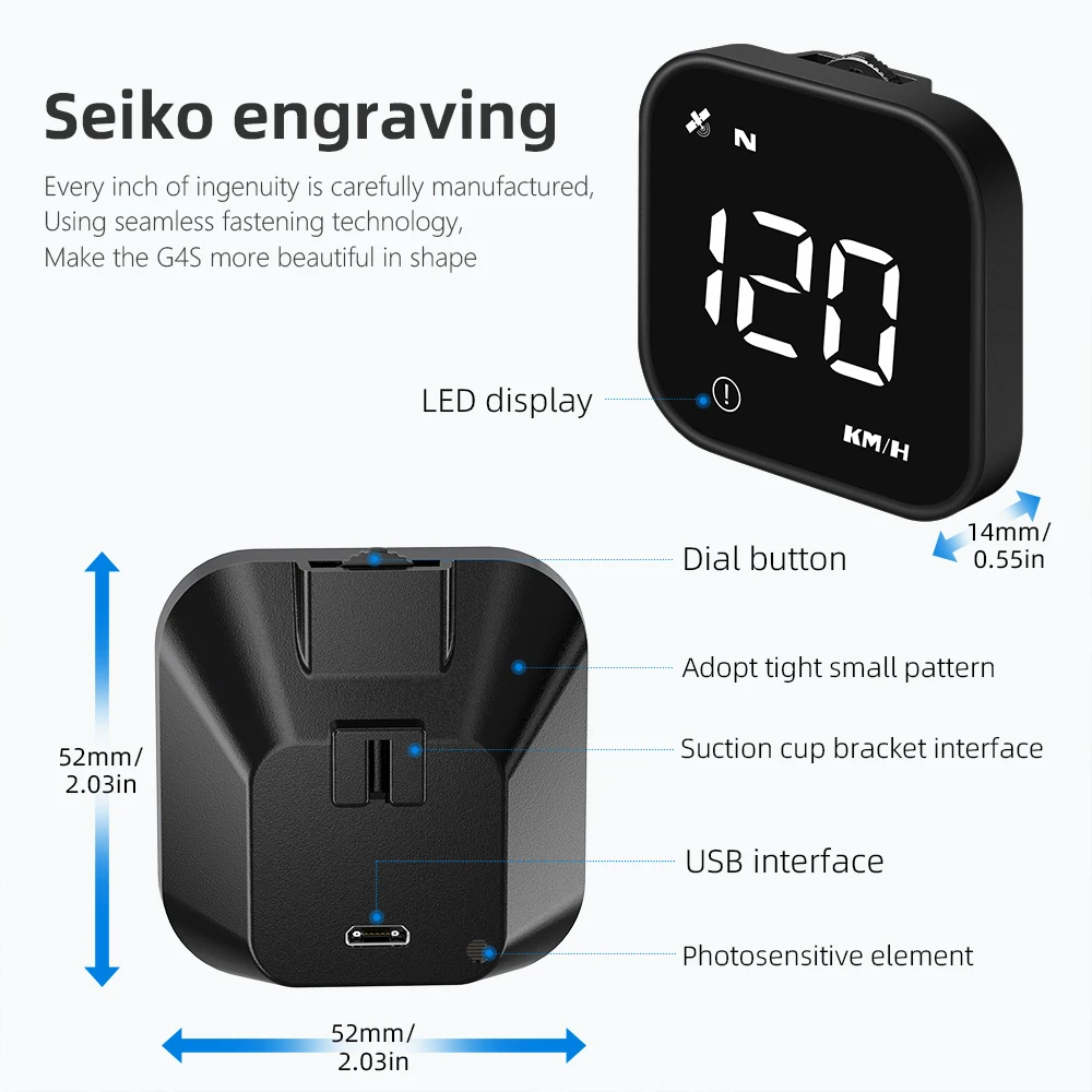 GPS Head Up Display G4S KMH, velocímetro Digital, pantalla LED, alarma de exceso de velocidad, brújula, ordenador a bordo, pantalla inteligente para coche - imagen 3
