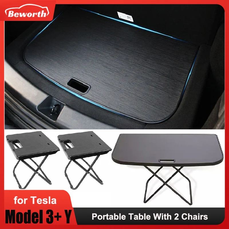 Mesa portátil plegable para coche Tesla Model 3 y Y 2024, con sillas