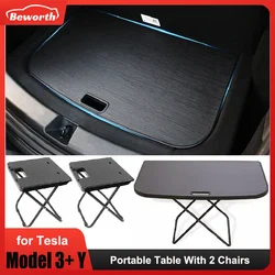 Mesa portátil plegable para coche Tesla Model 3 y Y 2024, con sillas