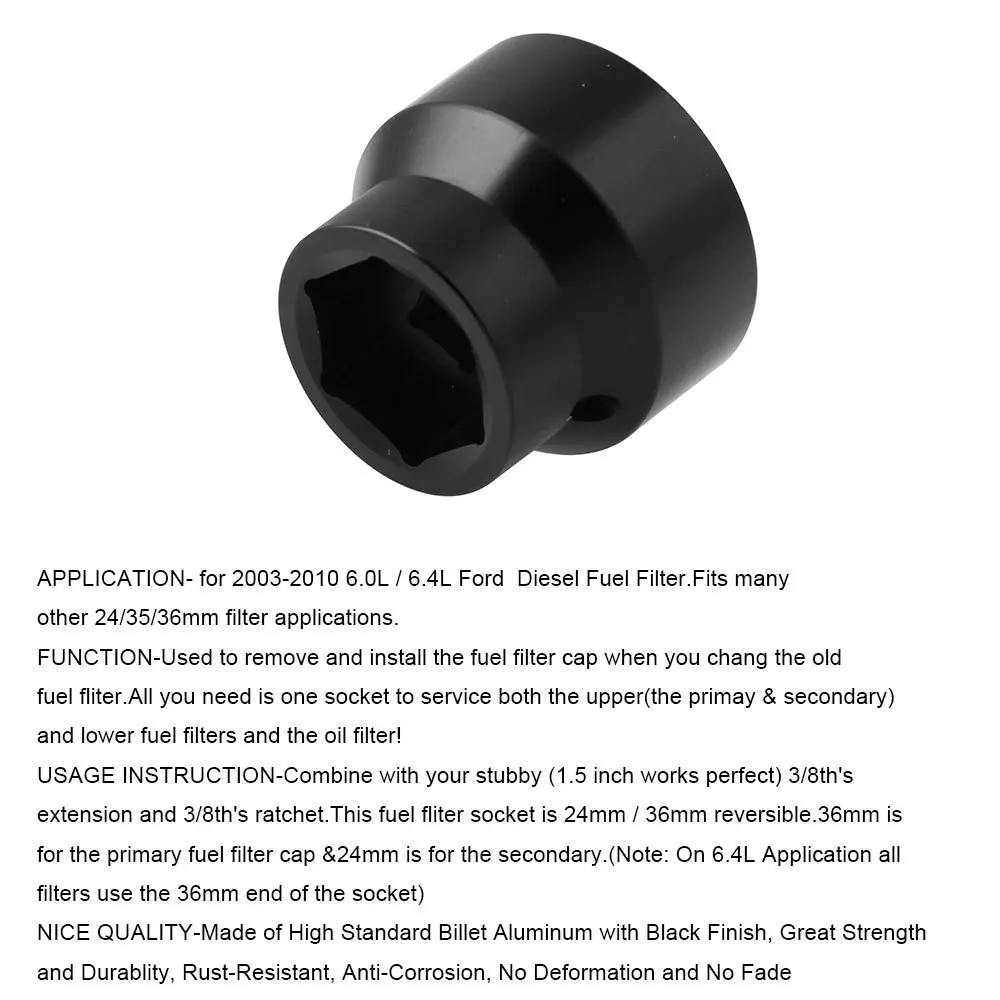 Filtro de combustible, enchufe de filtro de aceite, 24mm, 36mm, removedor y instalador de tapa Reversible para 03-10, 6,0l, 6,4l, Ford Powerstroke Diesel - imagen 2