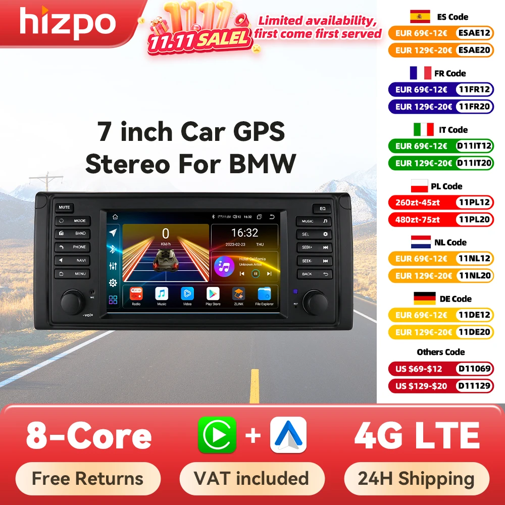 Hizpo radio 2 DIN Android 13 para BMW Serie 5 E39/M5 y X5 E53