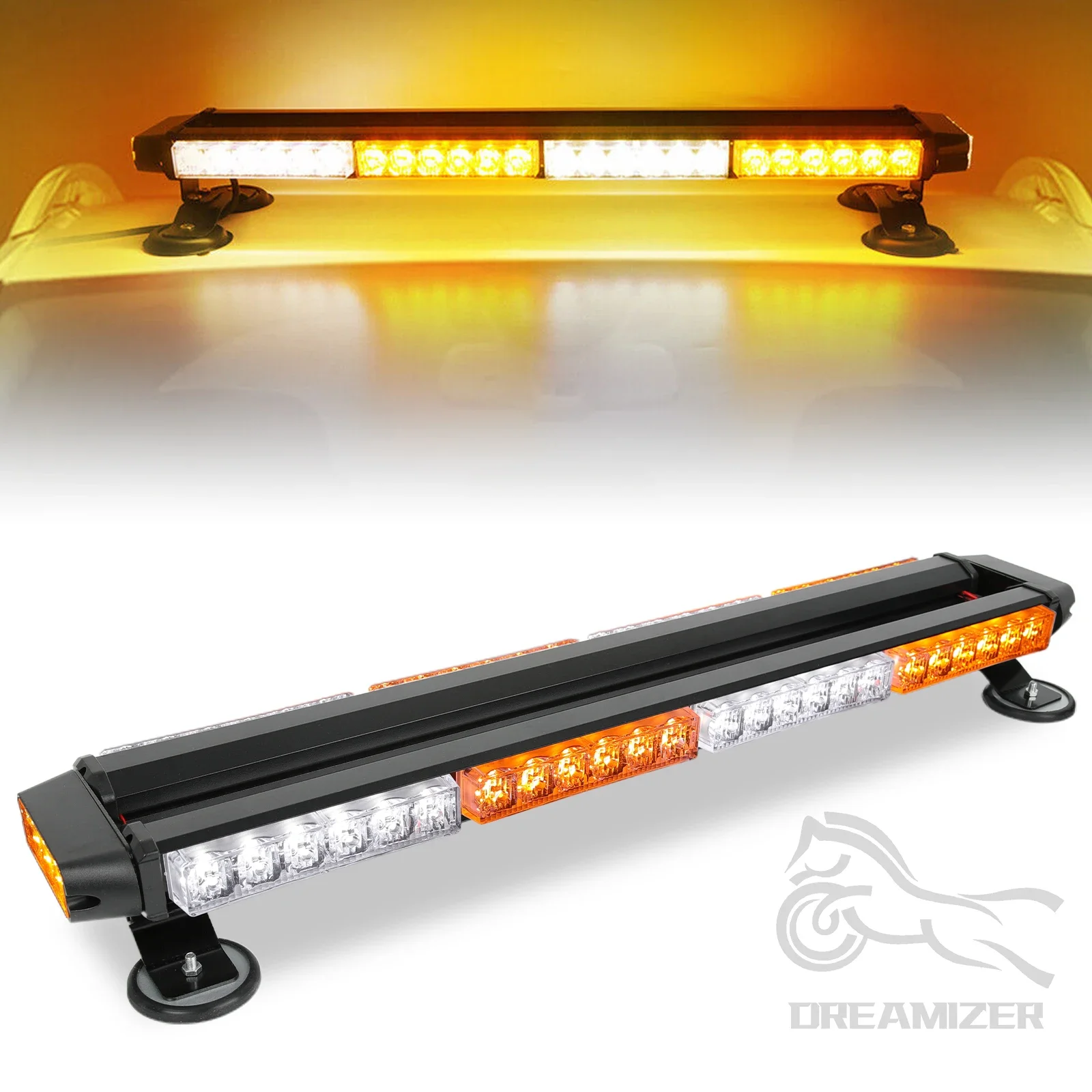 Barra LED estroboscópica magnética blanca/ámbar para coche y remolque - imagen 2