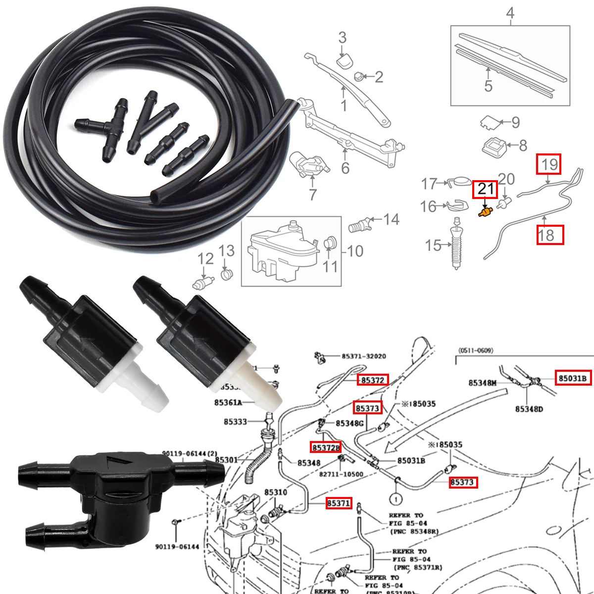 8532126020 manguera sin retorno válvula limpiaparabrisas Toyota - imagen 2