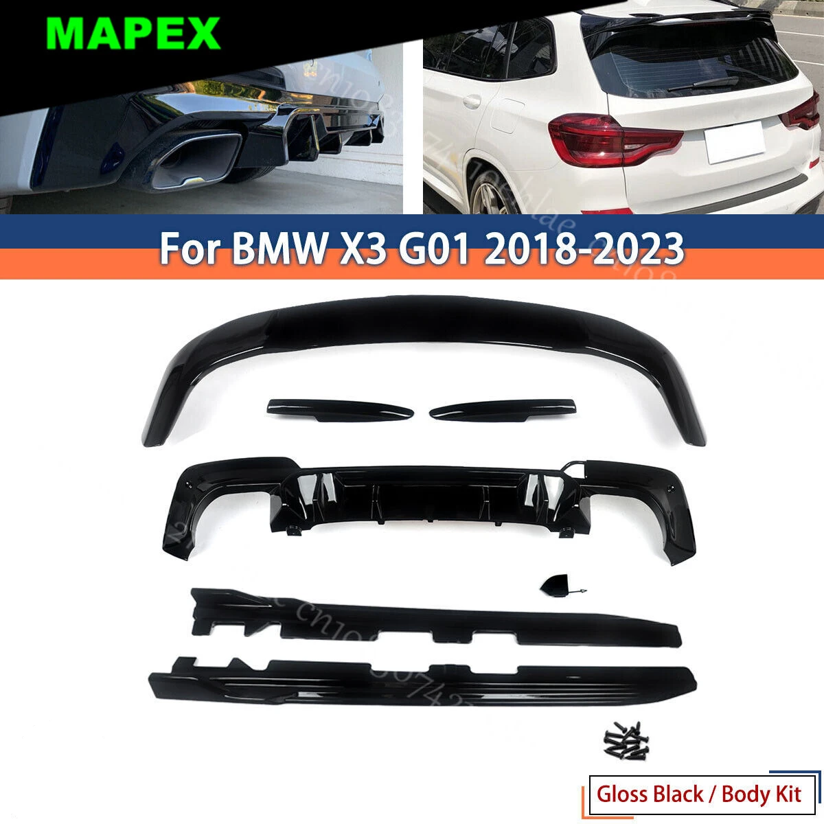 Bodykit BMW X3 G01 2018-2023 negro brillante – alerón, difusor, faldas