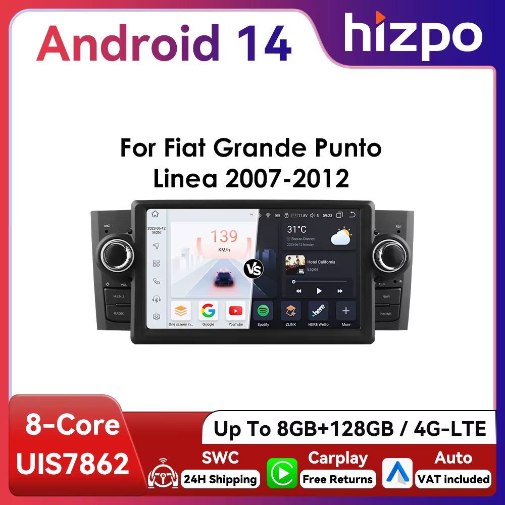 Radio multimedia Hizpo 2DIN con CarPlay para Fiat Grande Punto/Linea