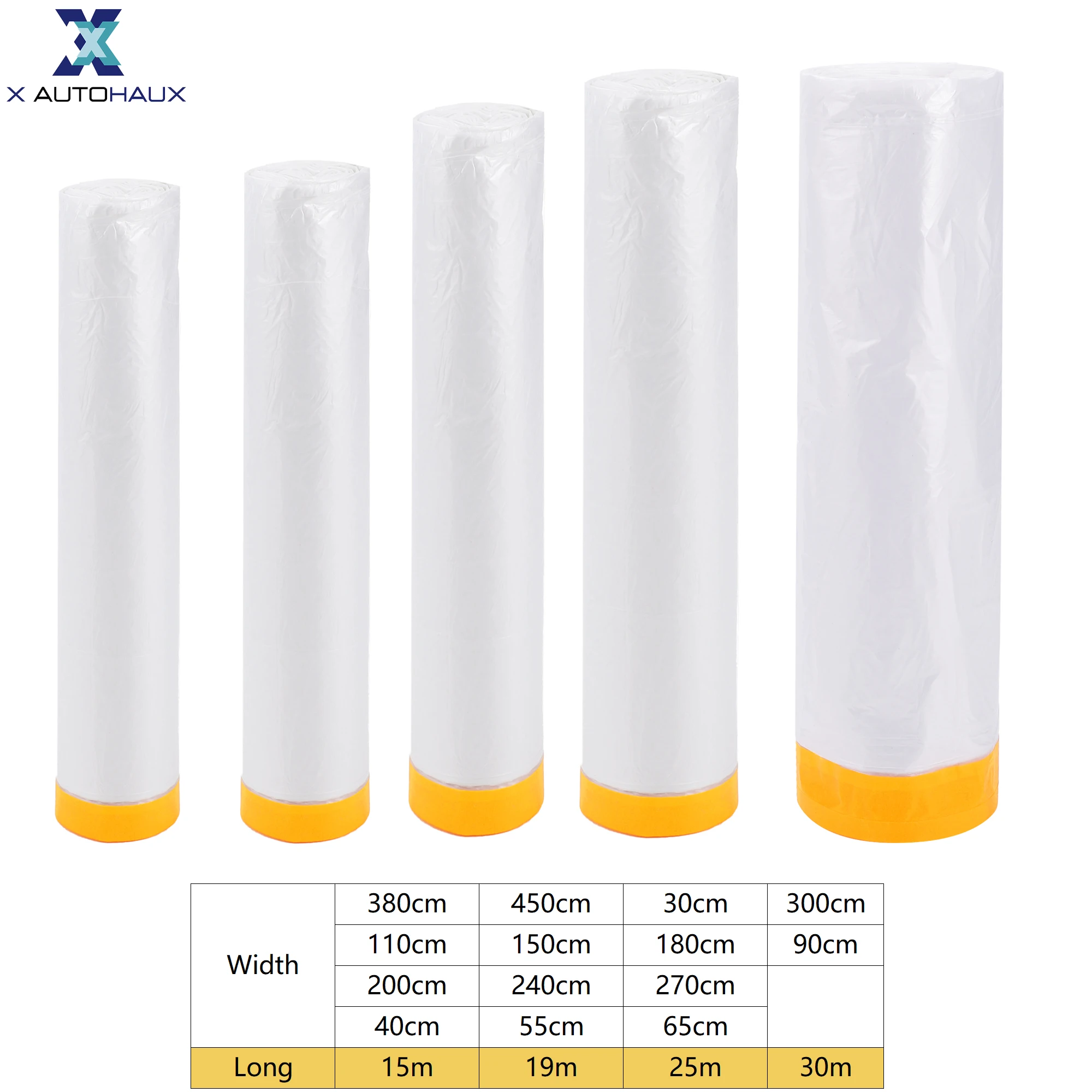 X Autohaux-Película protectora de plástico para pintura de coche, película de PE de 15M, 19M, 25M, 30M de largo, 40cm-380cm de ancho, pregrabada