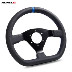 Volante deportivo de cuero plano 12 pulgadas (300 mm) universal PCD 6x70