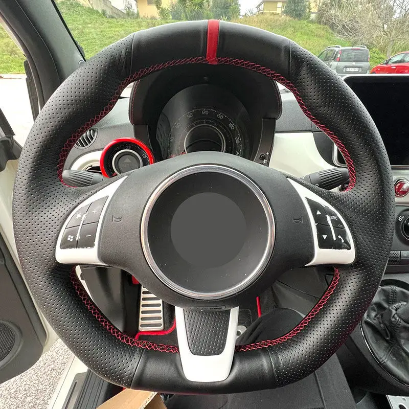 Funda volante cuero rojo cosida a mano Fiat 500 Abarth 595 2009-2016 - imagen 2