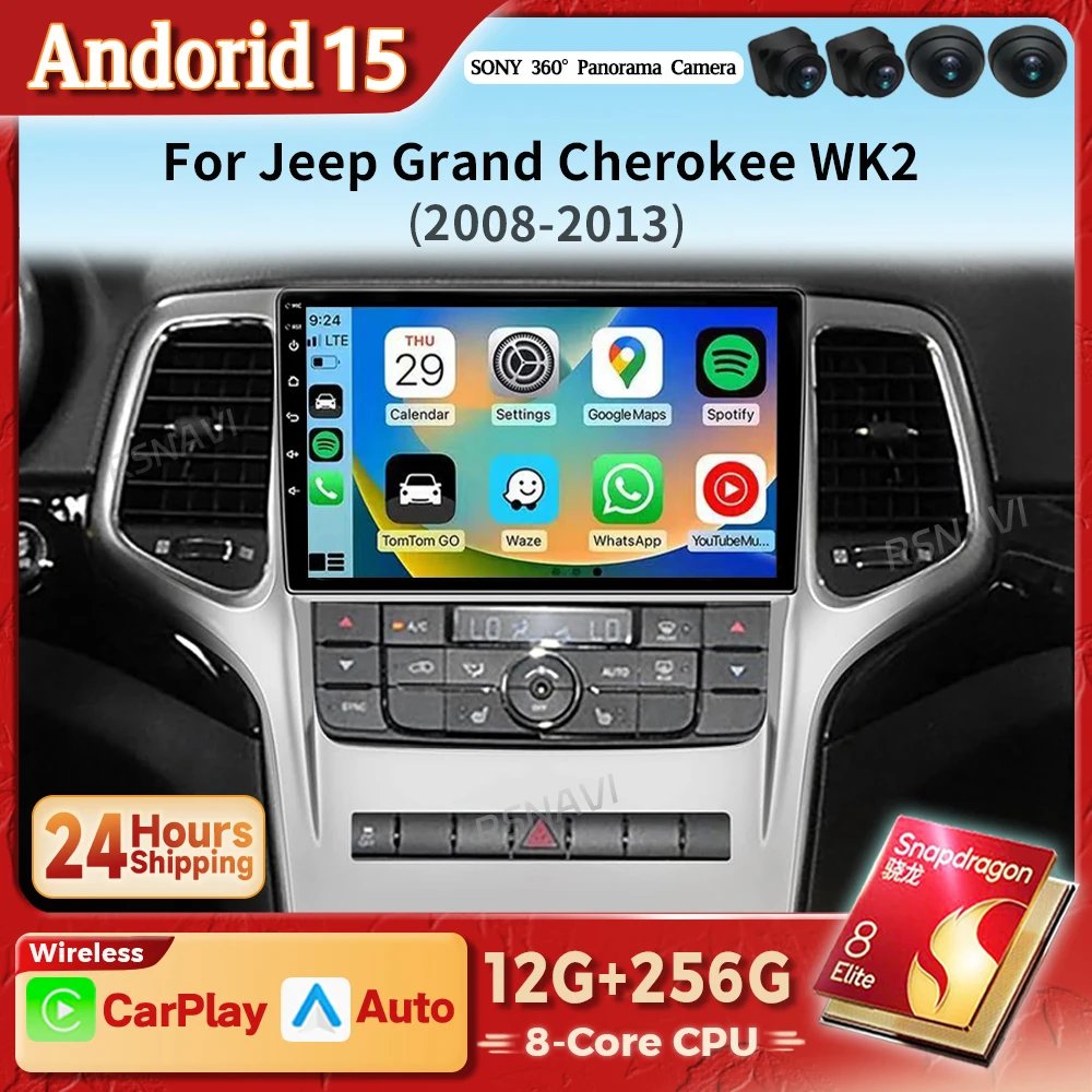 Radio Android 15 CarPlay GPS para Jeep Grand Cherokee WK2 2008-2017