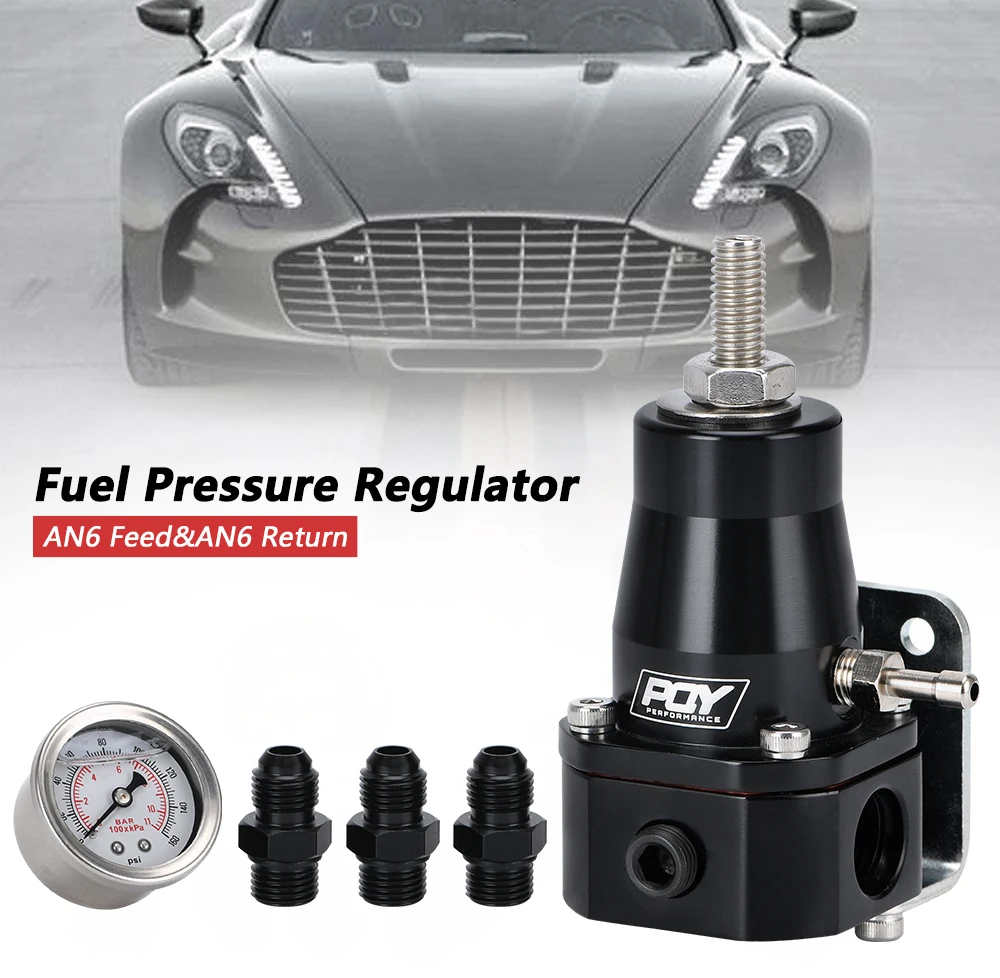 WLR - Regulador de presión de combustible negro universal con manómetro de aceite blanco 3 piezas Accesorios AN6 30-70 PSI WLR7845 - imagen 2