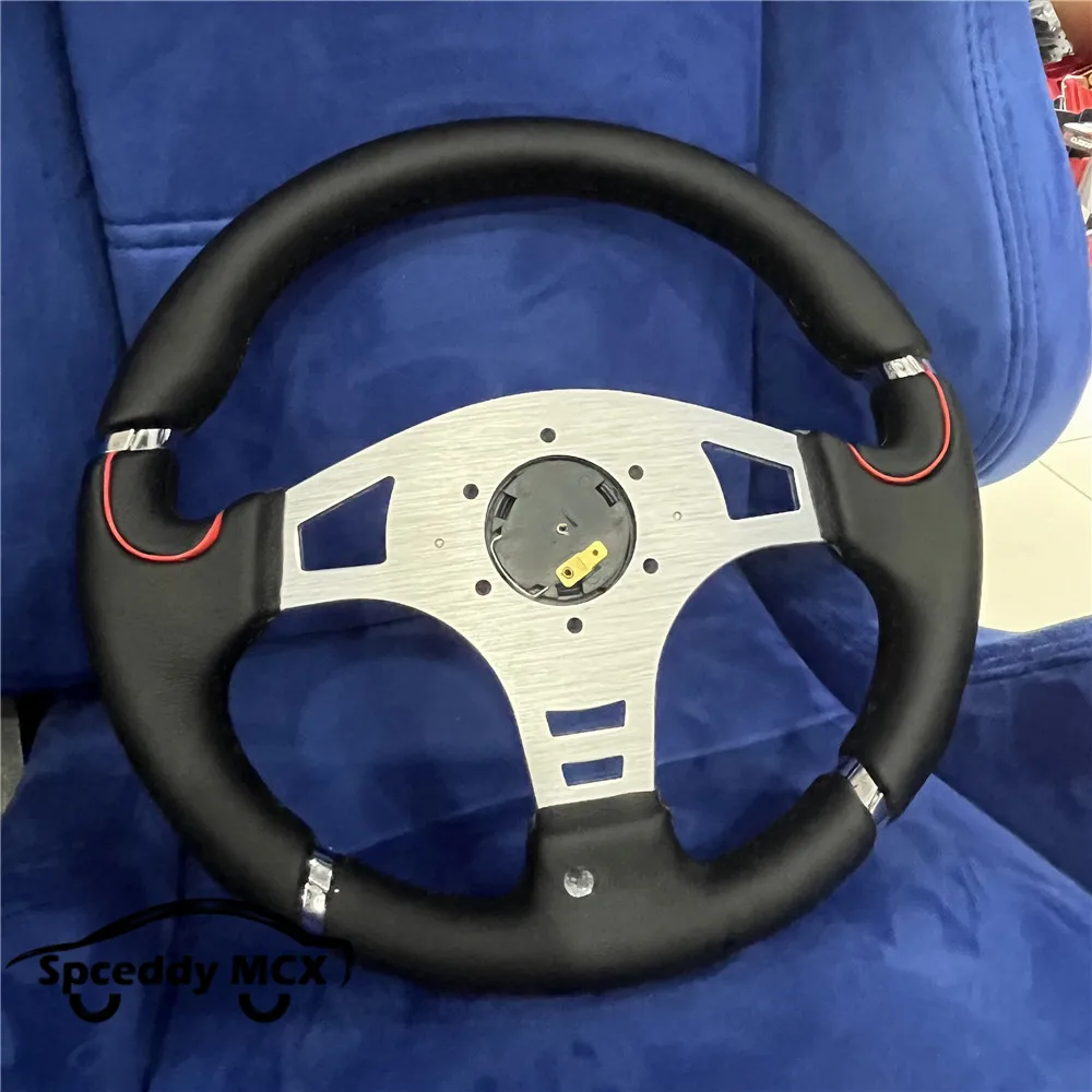 Volante de carreras de cuero con soporte plateado clásico - imagen 4