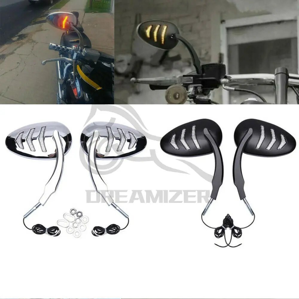 Espejos retrovisores LED para motocicleta, intermitentes para Harley Davidson Road King, luces Dyna, retrovisores laterales, accesorios - imagen 3