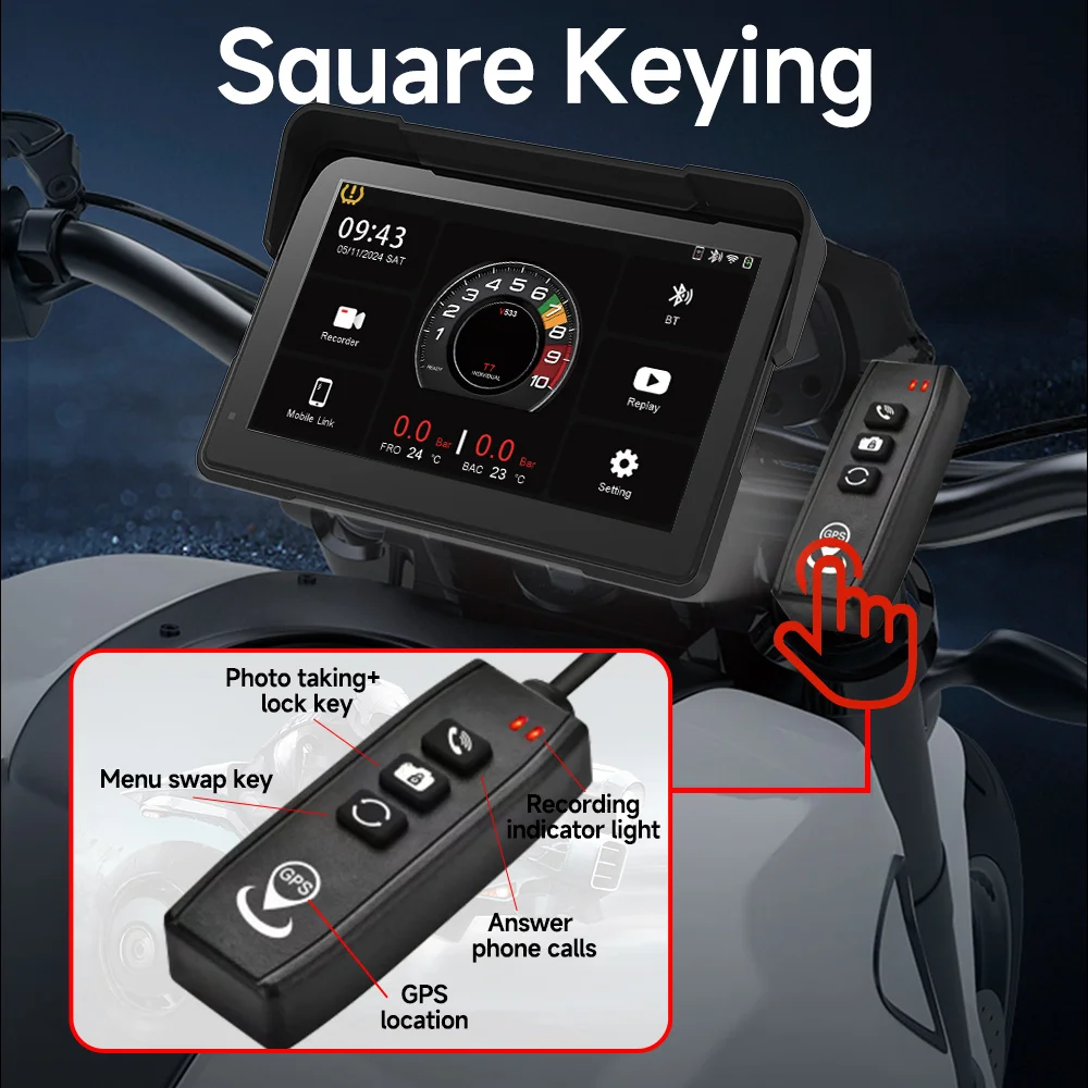 Navegador GPS DVR para motocicleta de 5 pulgadas, cámara de salpicadero 2K, inalámbrica, Carplay, Android, Auto, IPX8, resistente al agua, cámara frontal y trasera para Moto, Bluetooth - imagen 5
