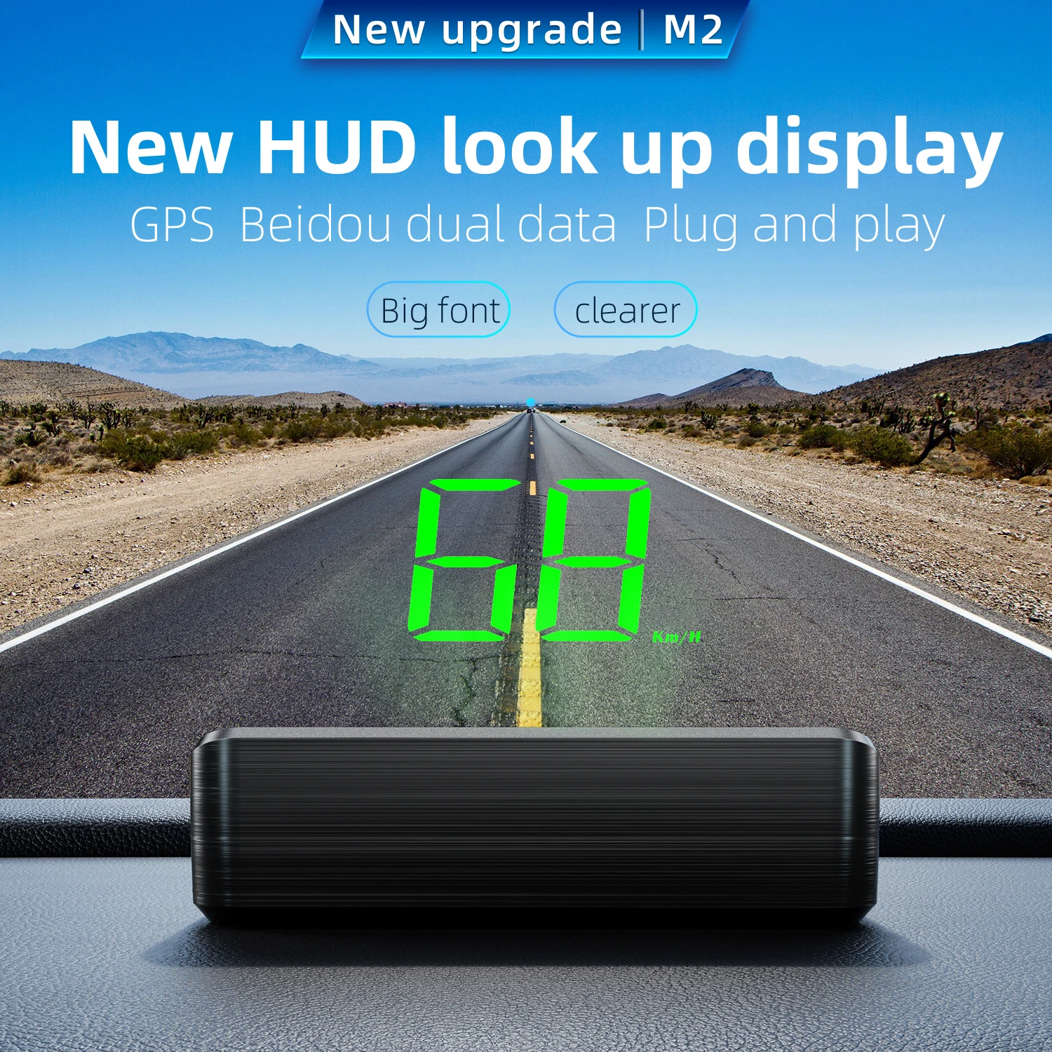 M2 Pantalla HUD GPS para parabrisas con velocímetro KM/H