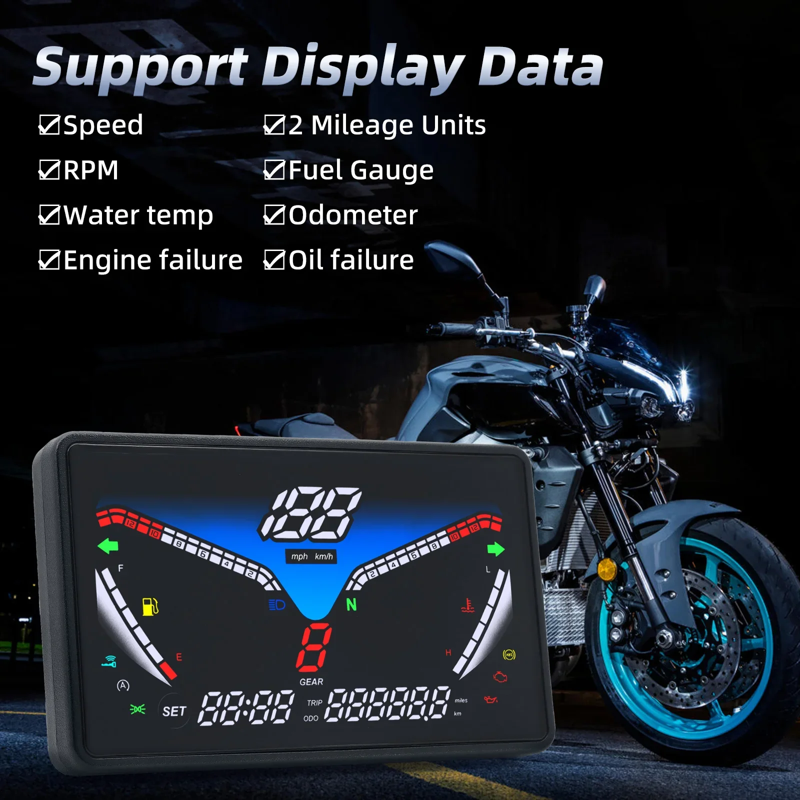 Velocímetro Digital LCD Universal Moto – Tacómetro RPM y Sensores Agua - imagen 2