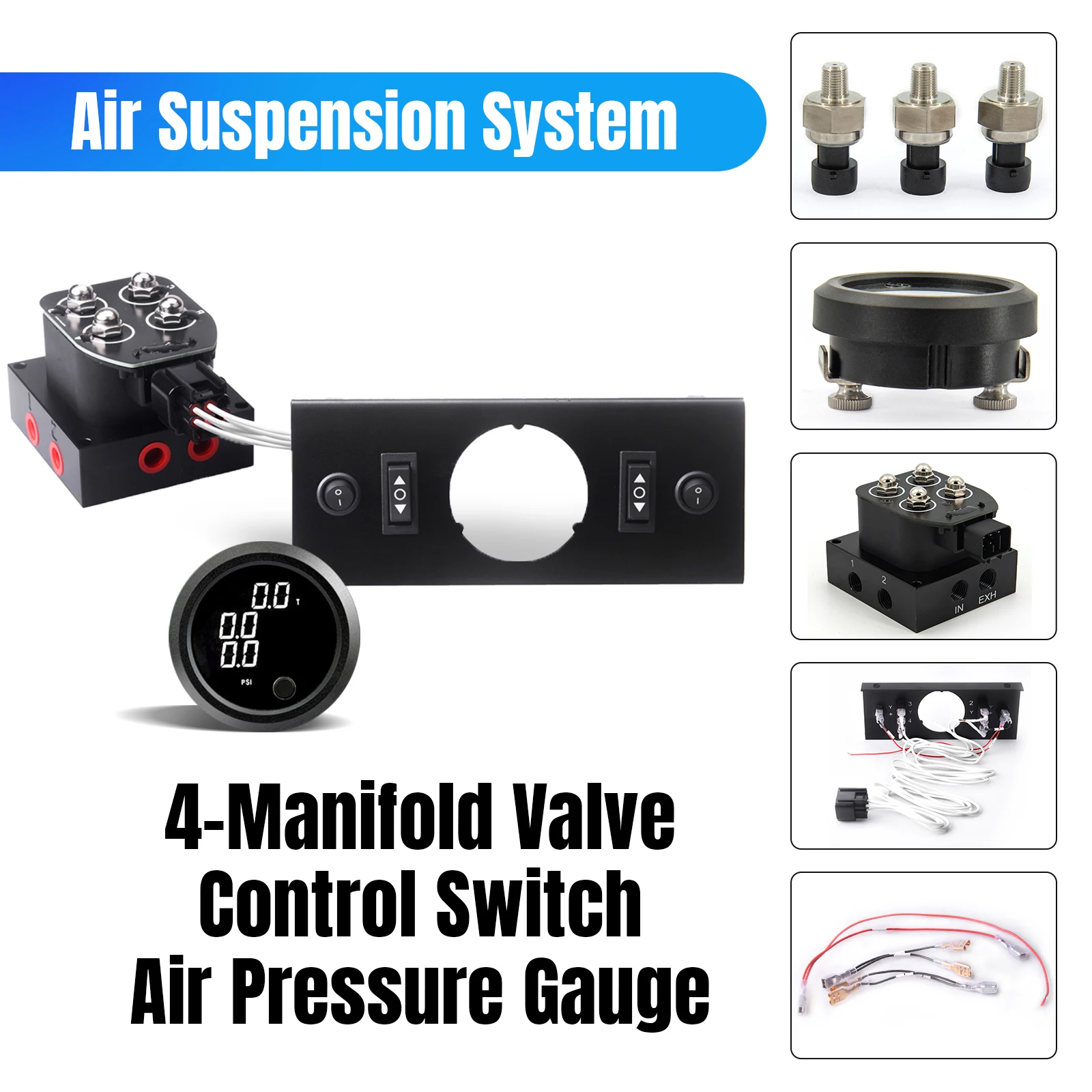 Controlador suspensión neumática 2 vías con manómetro 3 en 1 BAR/PSI