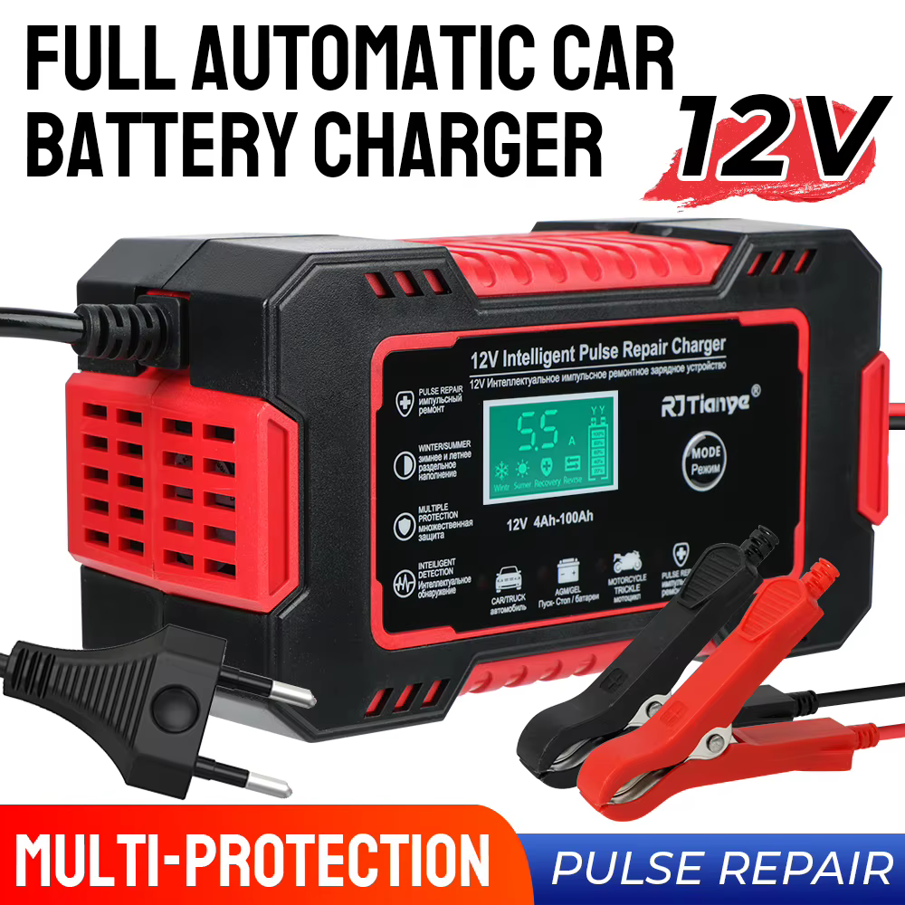 Cargador de batería 12 V 6 A para coche y moto, AGM y gel