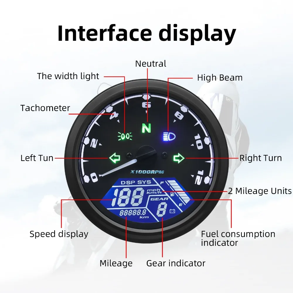 Universal Motorcycle Tachometer Speed MPH KMH Mileage Fuel Consumption 1-4 Cylinders LCD Digital Gauge For All Cars Accessories - imagen 2