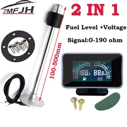 Medidor nivel combustible y voltímetro LCD con sensor flotador 0-190 Ohm