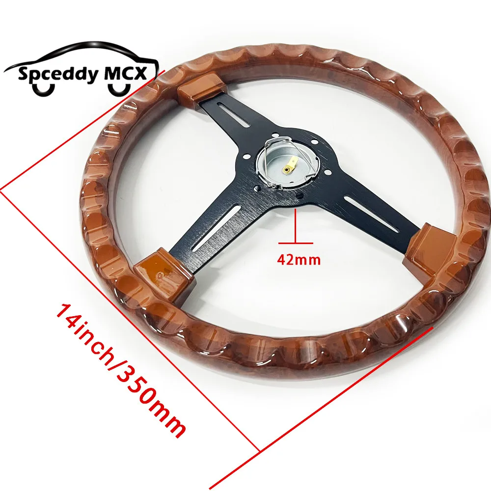 Volante deportivo JDM universal de ABS efecto madera con botón - imagen 4