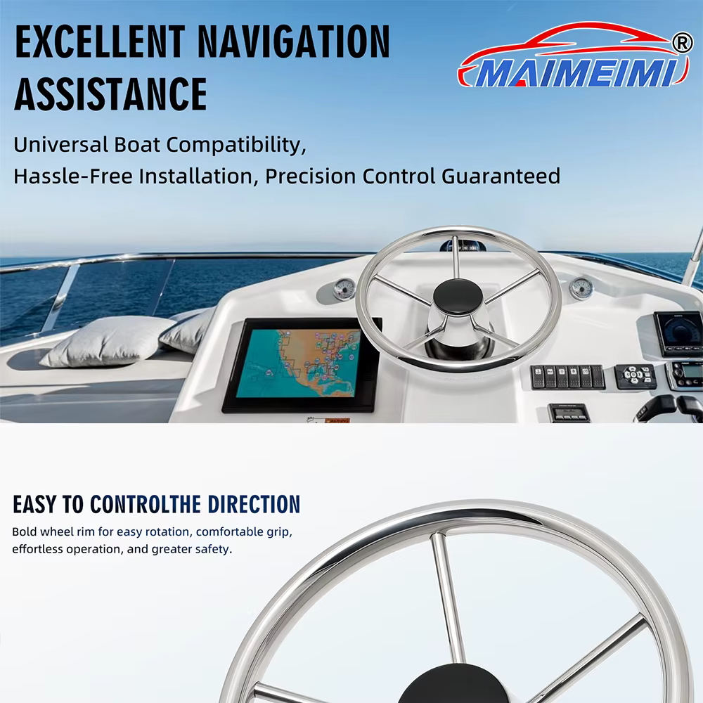 Volante marino de acero inoxidable 11'' con perilla para barco y yate
