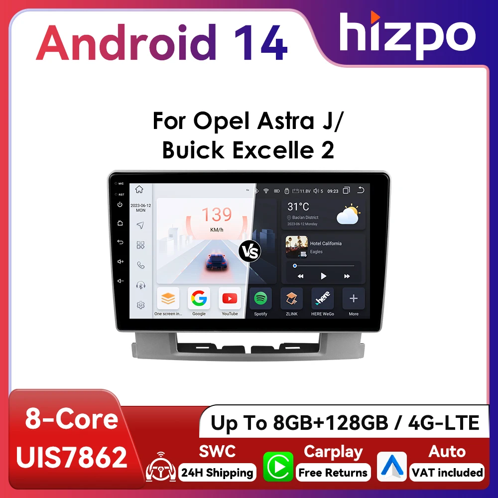 Radio Android 13 Hizpo 2 DIN de 9 pulgadas para Opel Astra J