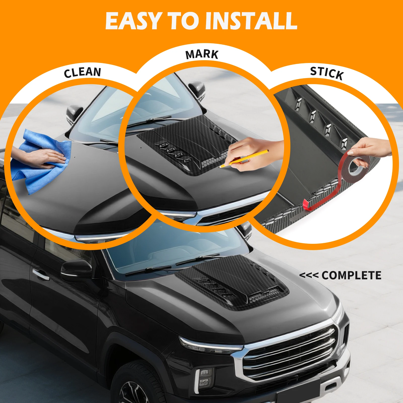 Toma de aire universal para capó, carbono negro – Camaro Mustang - imagen 4