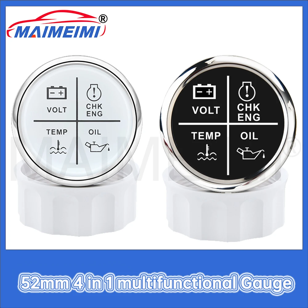 Medidor 52mm 4 en 1: voltaje, aceite, agua y check motor