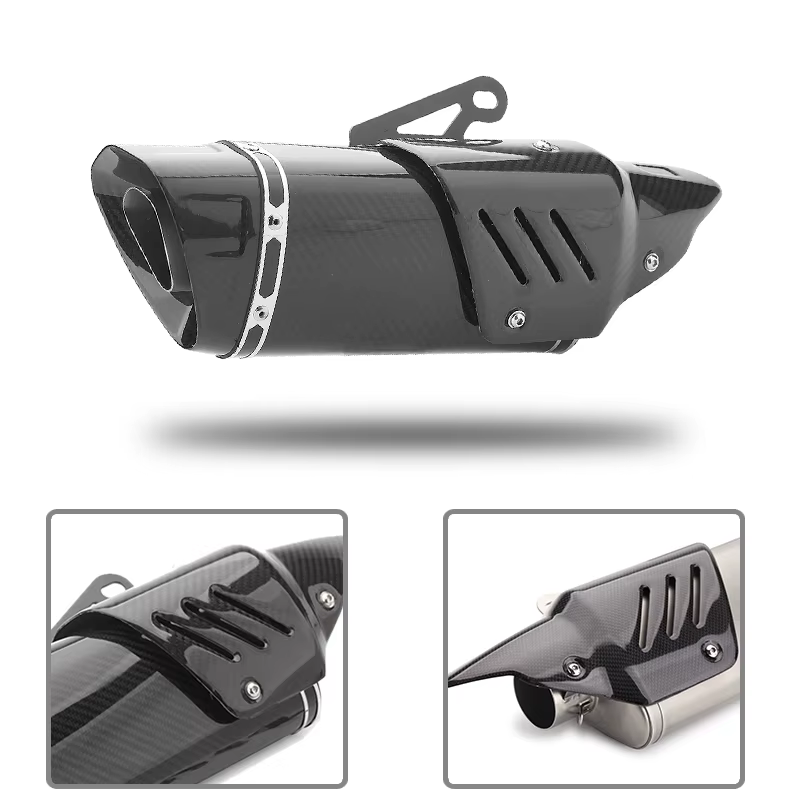 Tubo silenciador de escape para moto con protector térmico de carbono real - imagen 3