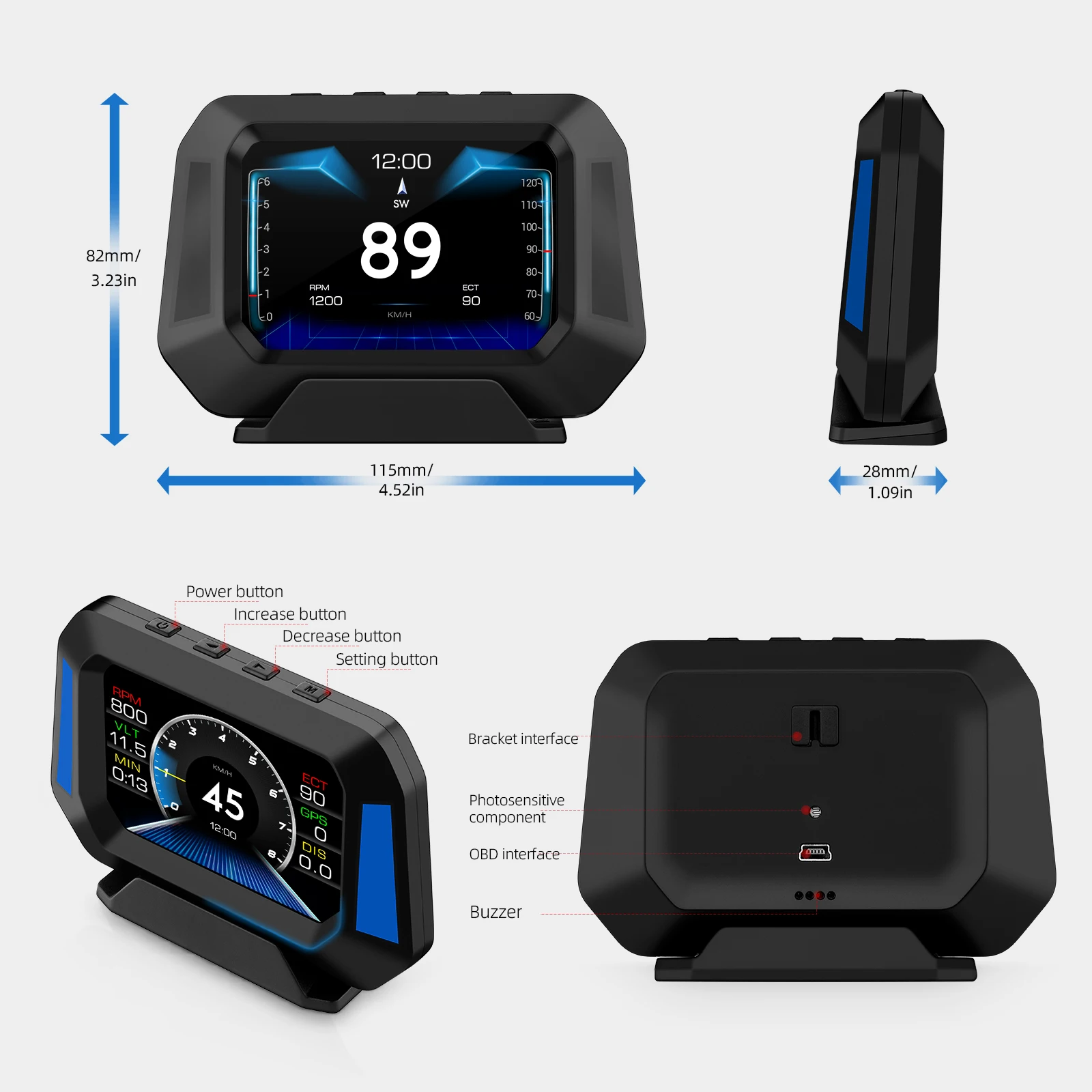 Monitor HUD P21 velocímetro digital OBD2 GPS universal - imagen 5
