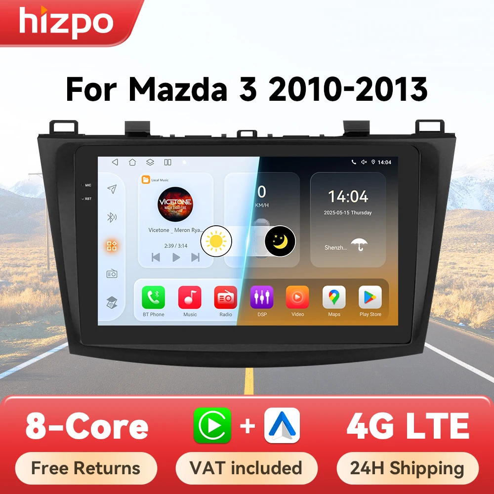 Hizpo Autoradio Android Auto CarPlay Mazda 3 2010 2013 GPS Bluetooth