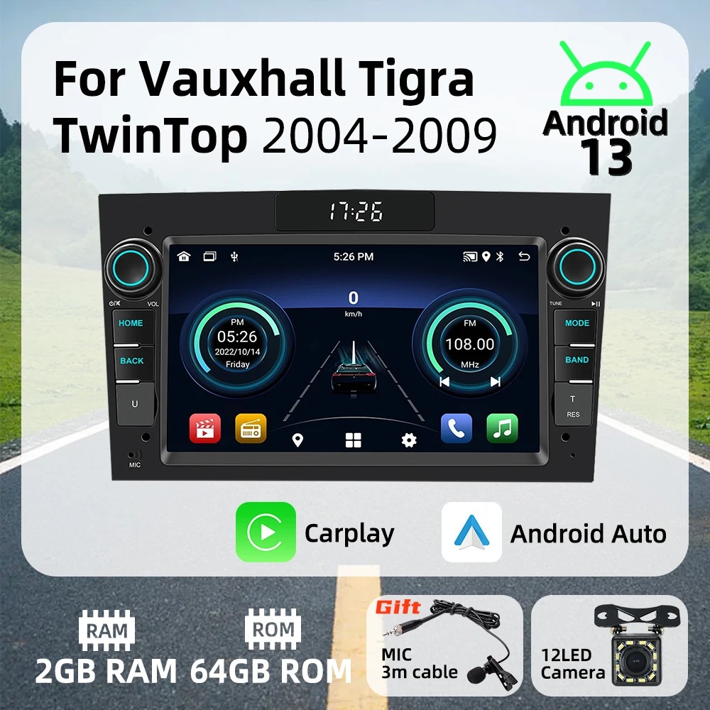 Radio 2Din para Vauxhall Tigra TwinTop 2004-2009 7 "unidad principal estéreo navegación GPS Carplay Android Auto Android Multimedia para coche