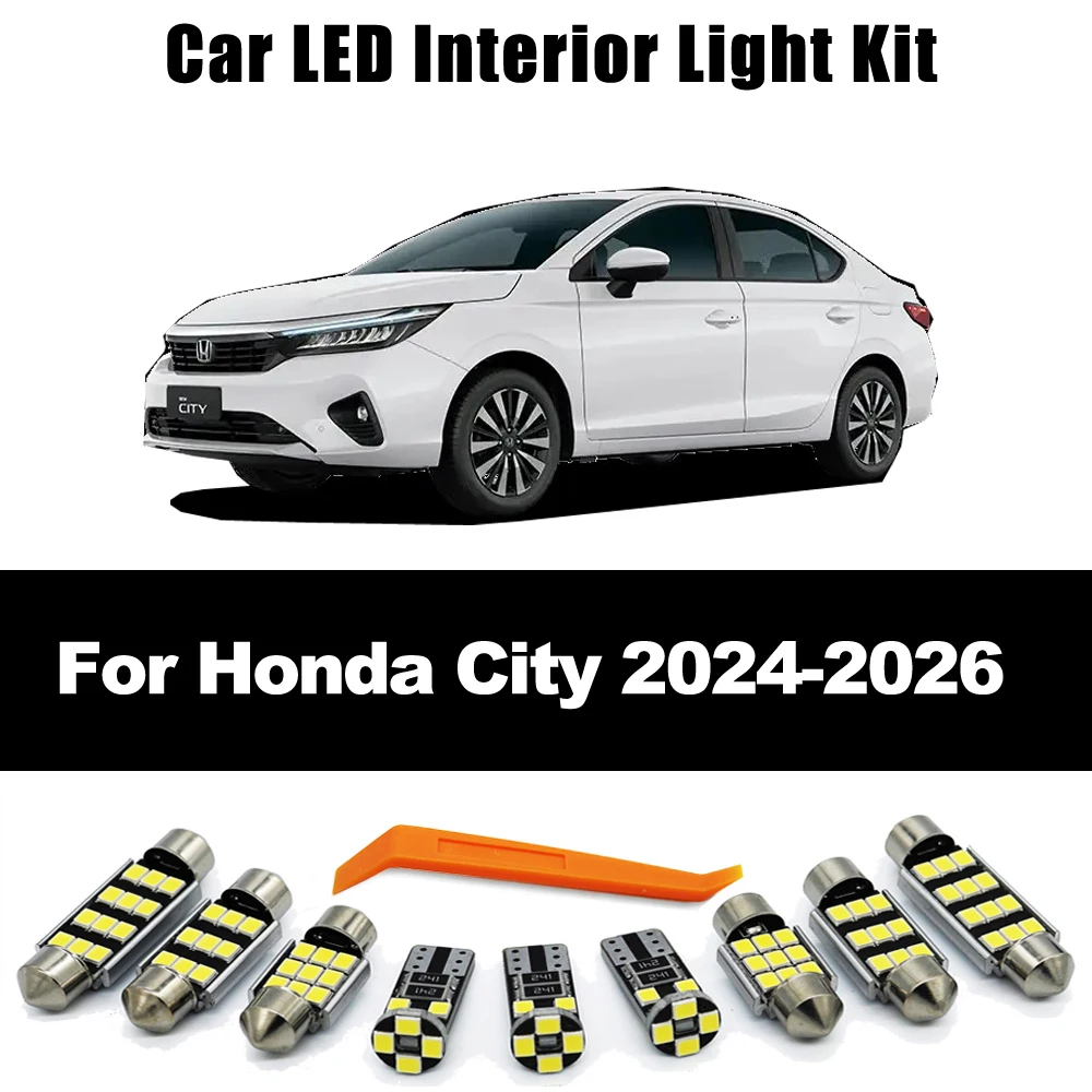 ZITWO 9 Uds accesorios de bombilla de coche para Honda City Hatchback Sedan 2024 2025 2026 Kit de lámpara de placa de matrícula de luz Interior LED