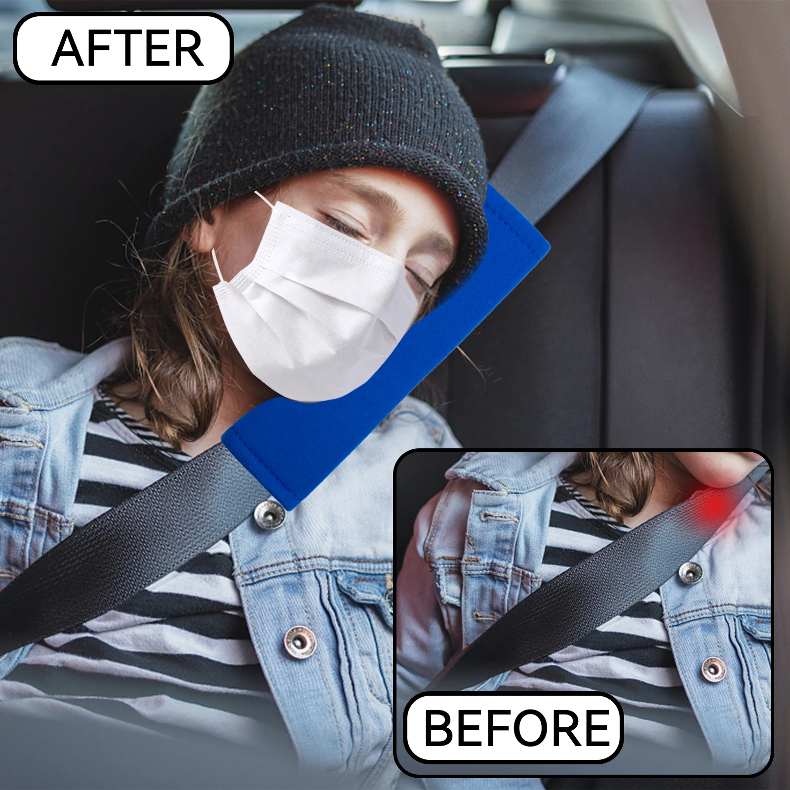 Funda cinturón seguridad niños azul de algodón con protección hombros - imagen 5