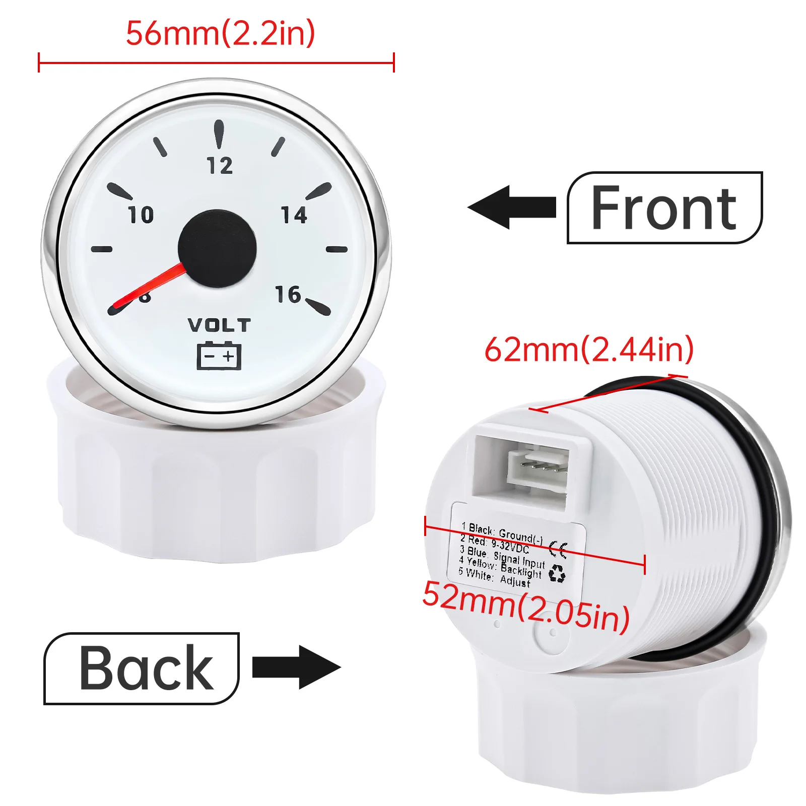 Voltímetro universal 52 mm impermeable 8-16 V con retroiluminación - imagen 4