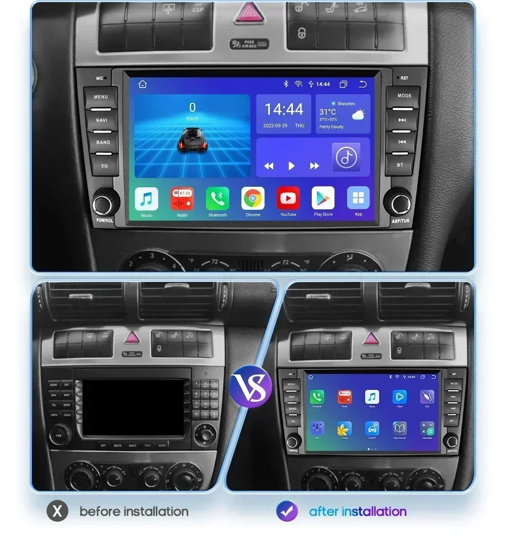Hizpo Radio Android 13 2 Din GPS BT – Mercedes Clase C W203/W209 - imagen 3