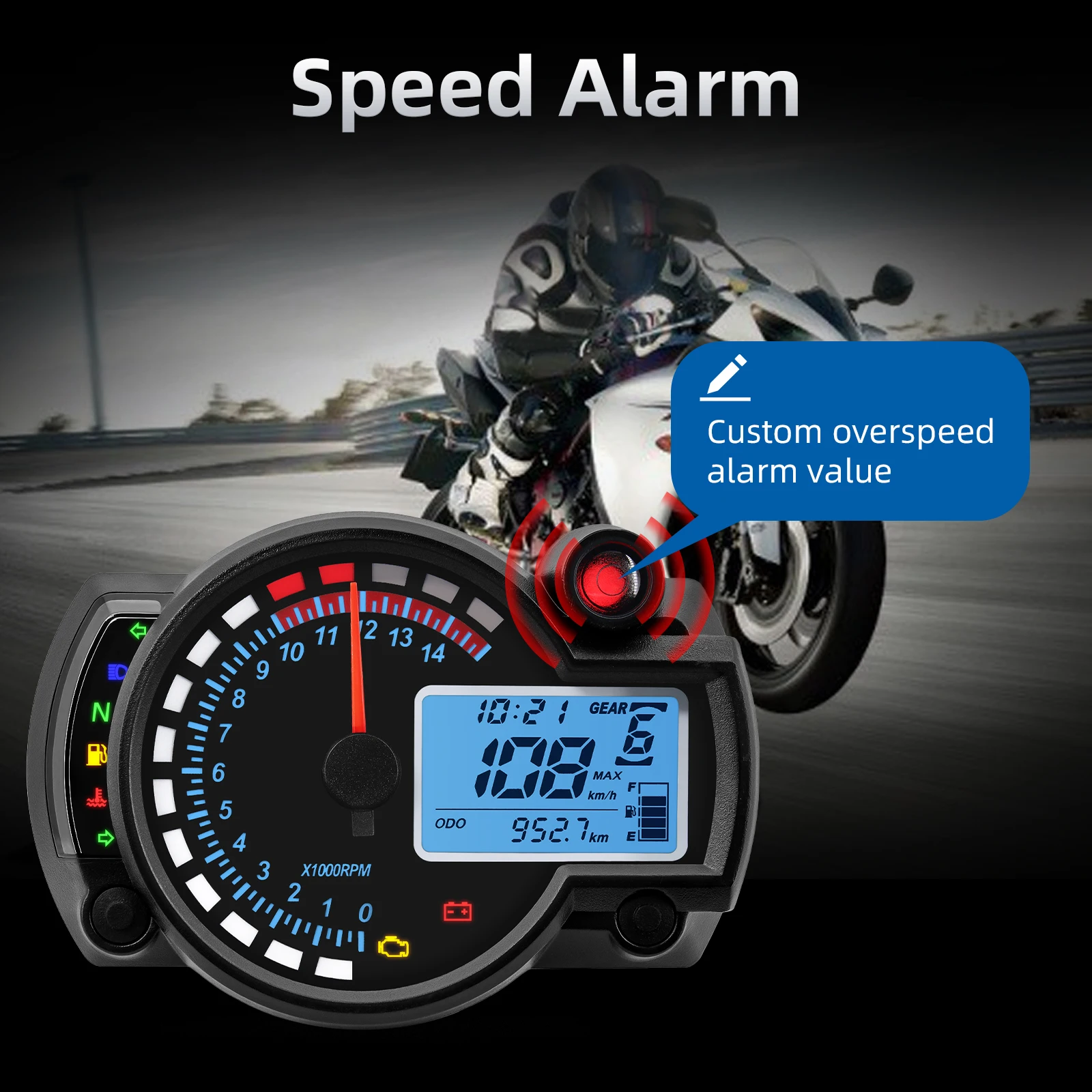 Velocímetro digital LCD para moto con tacómetro y odómetro - imagen 3