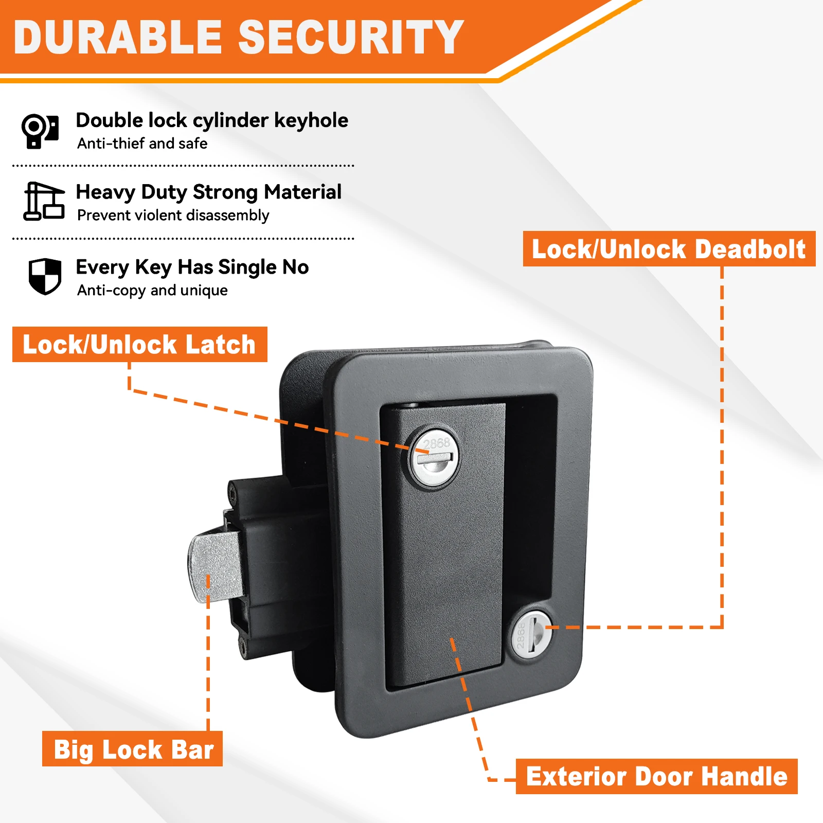 Cerradura puerta RV doble apertura con llave para remolque – negra - imagen 5