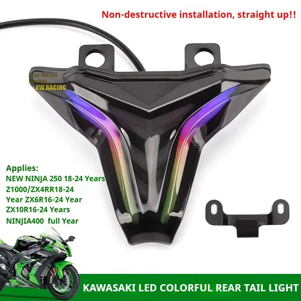 Luz trasera LED Universal con Bluetooth, intermitentes con modos multicolores, resistente al agua para Kawasaki Ninja 400/250 ZX4R/4RR ZX6R Z1000 - imagen 2