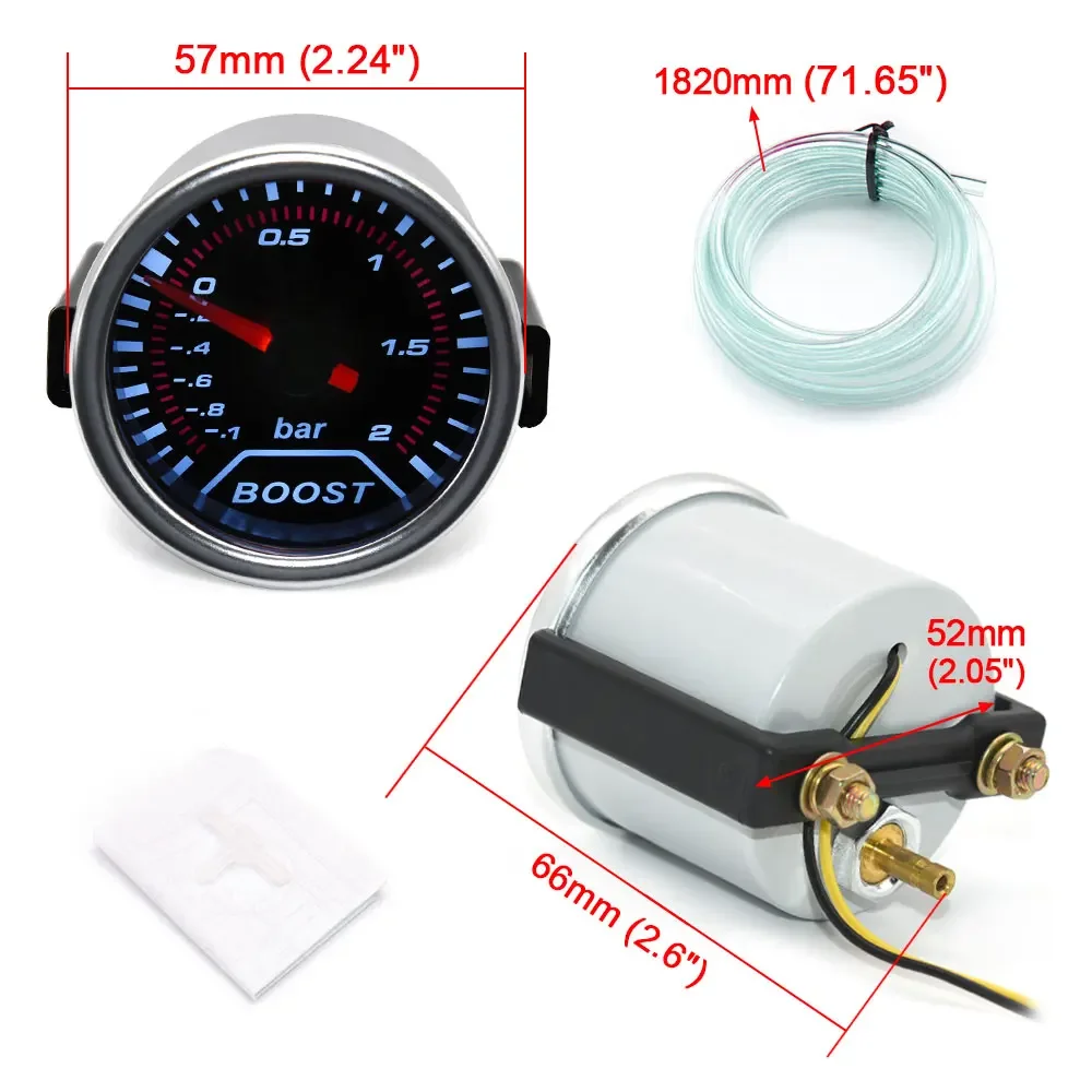 Manómetro turbo 52 mm LED blanco de -1 a 2 bar, 12 V - imagen 2