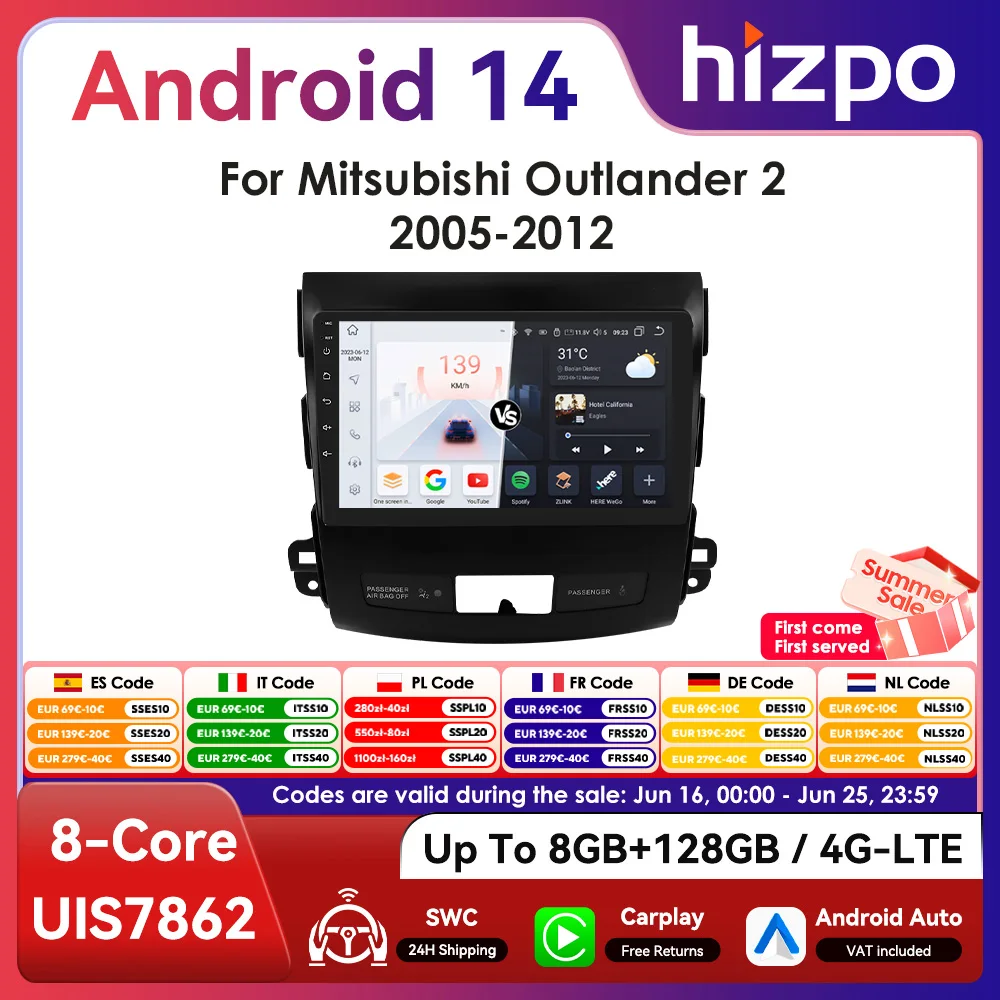 Autoradio Android Hizpo 9″ – Mitsubishi Outlander II, Citroen C-Crosser, Peugeot 4007