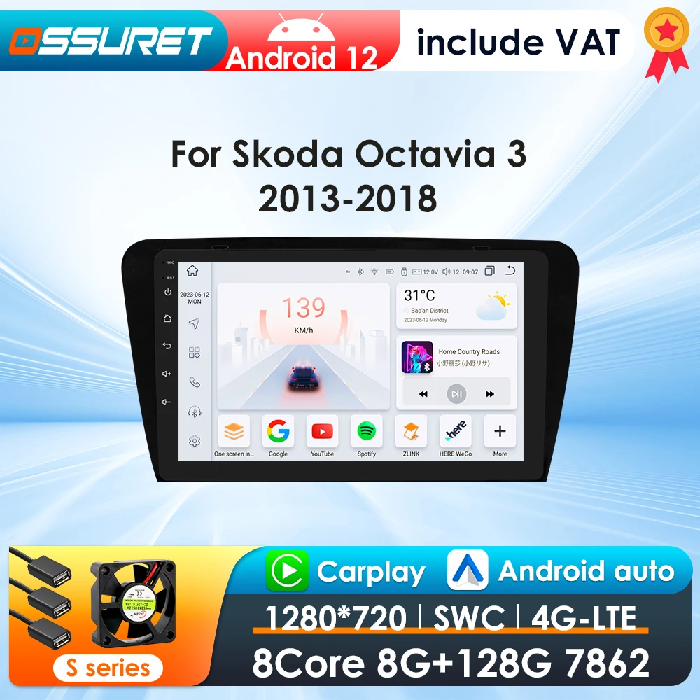 Radio 2DIN Android 13 con GPS y CarPlay – Skoda Octavia III