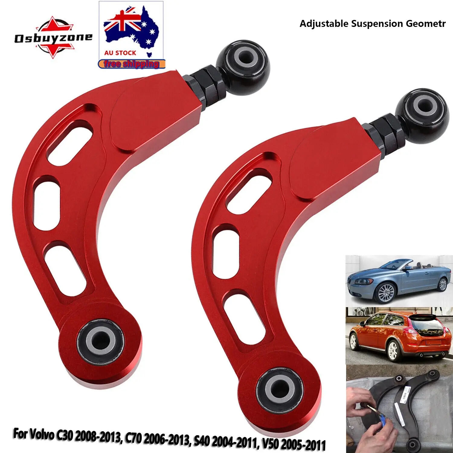 Brazo de control de inclinación superior trasero para Volvo C30 08-13 C70 06-08 S40 V50 04-13 ajustable con rodamientos esféricos juego de 2